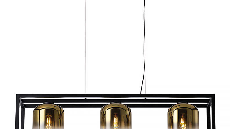 Foto Freelight Hanglamp Dentro 3 lichts L 110 cm goud glas zwart