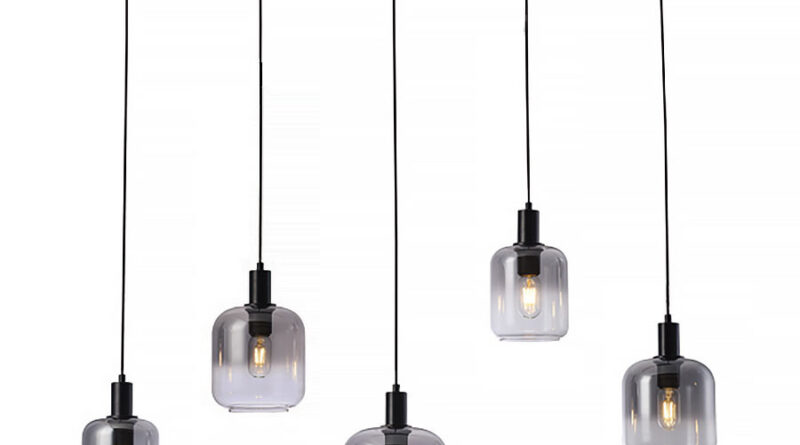 Foto Freelight Hanglamp Vario 5 lichts L120 cm rook glas zwart