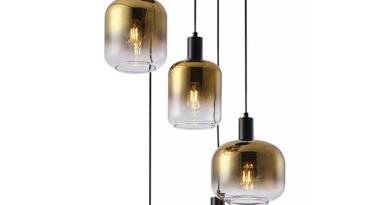 Foto Freelight Hanglamp Vario 5 lichts 50 cm goud glas zwart
