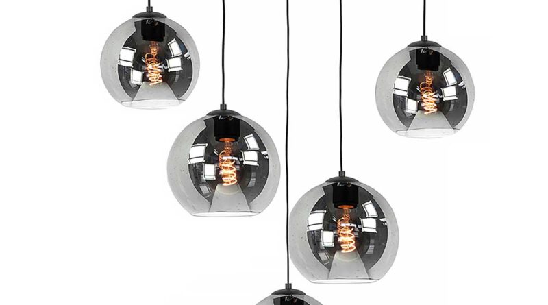 Foto Highlight Hanglamp Fantasy ovaal 5 lichts rook glas L 100 cm zwart