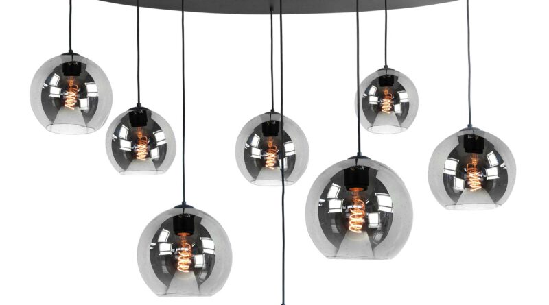 Foto Highlight Hanglamp Fantasy ovaal 8 lichts rook glas L 140 cm zwart