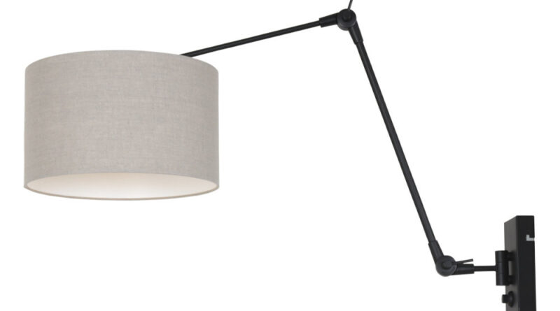 Foto Steinhauer Wandlamp prestige chic 8119 zwart kap grijs linnen