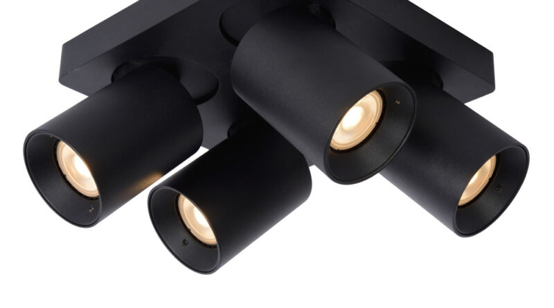 Foto Lucide NIGEL - Plafondspot - LED Dim to warm - GU10 - 4x5W 2200K/3000K - Zwart