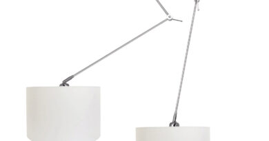 Foto Ylumen Hanglamp Knik 2 lichts met witte kappen 40 cm mat chroom