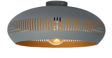 Foto Lucide RAYCO - Plafonniere - 45 cm - 1xE27 - Grijs