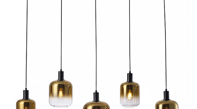 Foto Freelight Hanglamp Vario 5 lichts L120 cm goud glas zwart