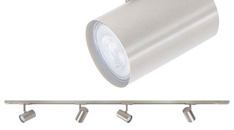 Foto Highlight Railsysteem Trackline 150 cm + 4 cilinder spots mat chroom
