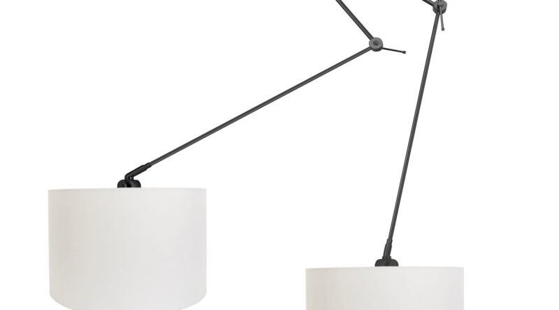 Foto Ylumen Hanglamp Knik 2 lichts met witte kappen 40 cm zwart