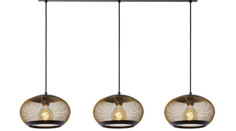 Foto Lucide LUCAS - Hanglamp - 3xE27 - Mat Goud / Messing