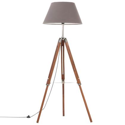 Foto vidaXL Vloerlamp driepoot 141 cm massief teakhout honingbruin en grijs